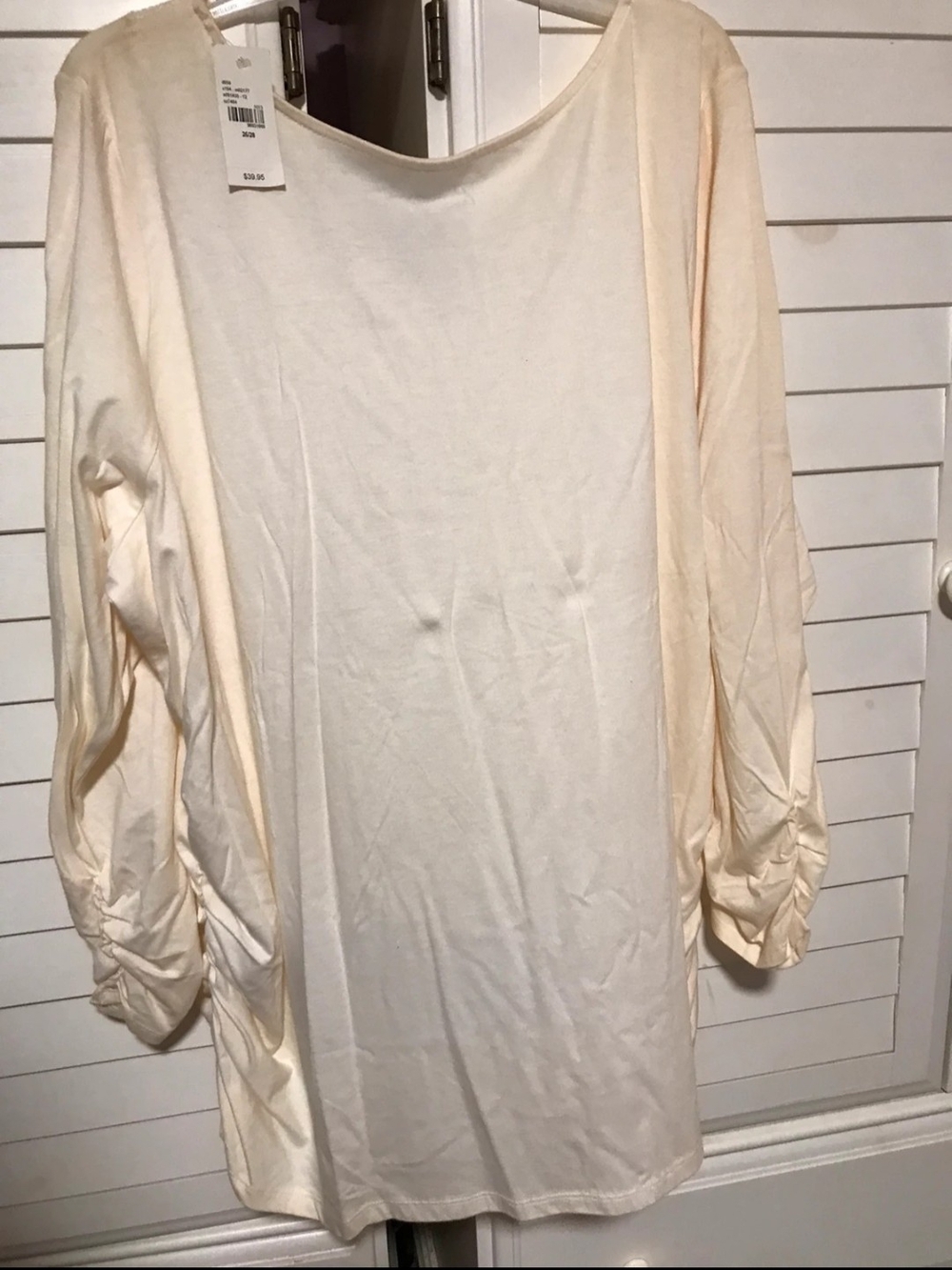Lane Bryant Cream Long-Sleeve Crew Neck Shirt